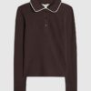 Brown Cosy Tipped Polo Top