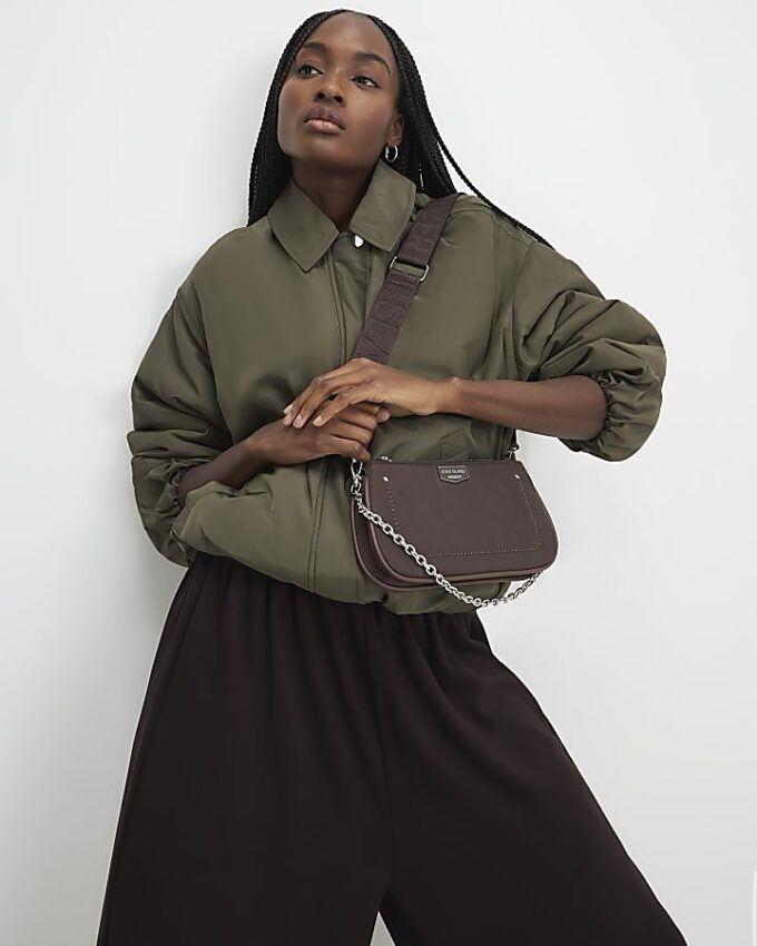 Brown Double Compartment Cross Body Bag