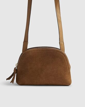 Brown Double Zip Suede Cross Body Bag
