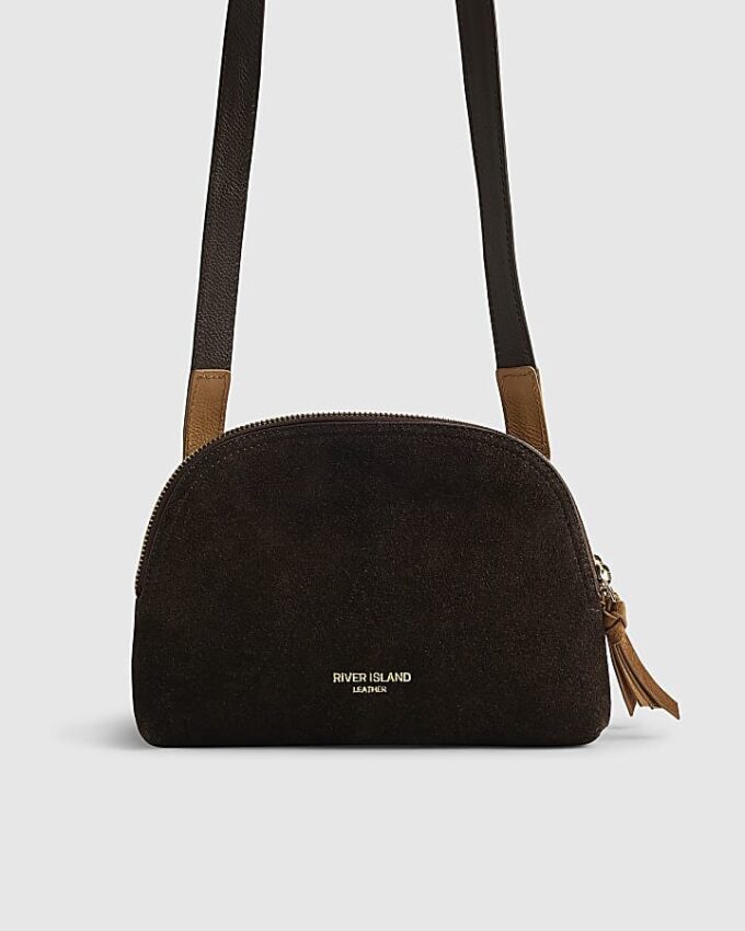 Brown Double Zip Suede Cross Body Bag