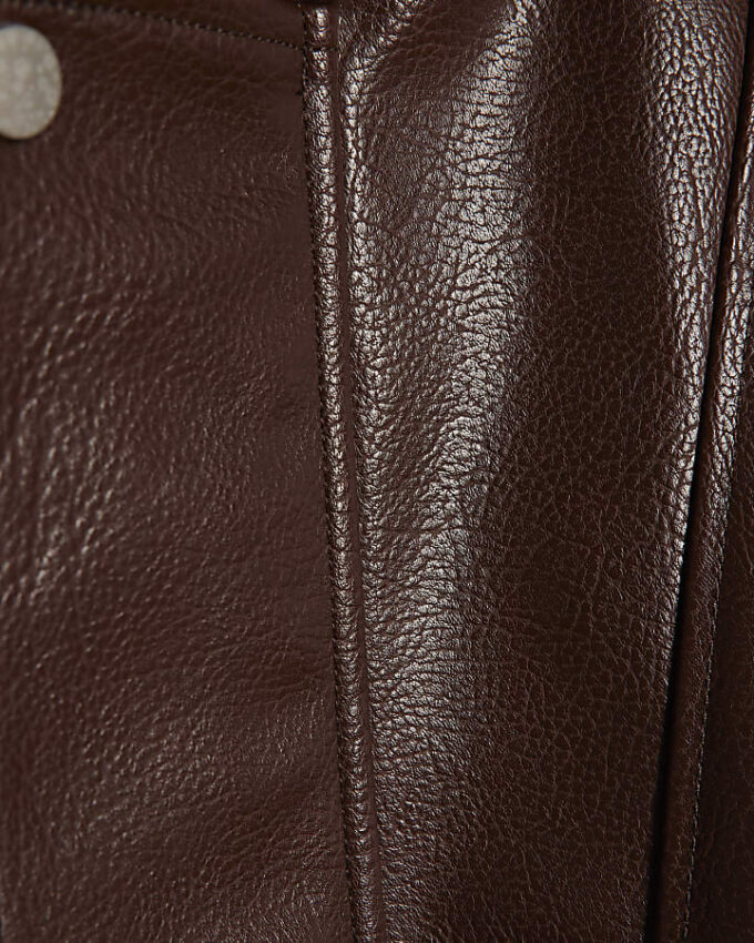 Brown Faux Leather Funnel Neck Jacket