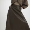 Brown Faux Leather Midi Skirt