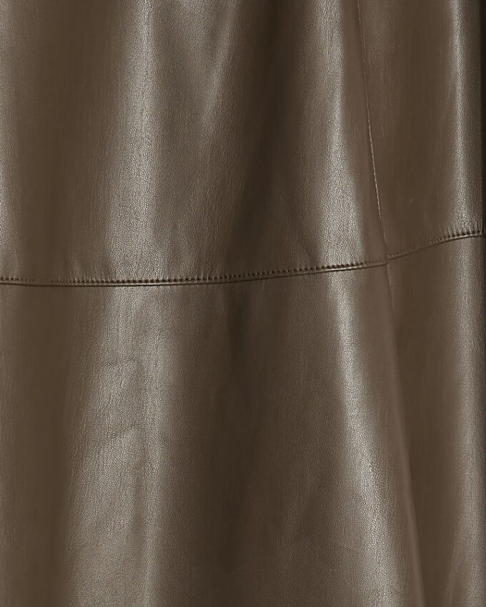 Brown Faux Leather Midi Skirt