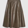 Brown Faux Leather Midi Skirt