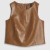 Brown Faux Leather Sleeveless Top
