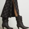 Brown Faux Leather Slouch Ankle Boots