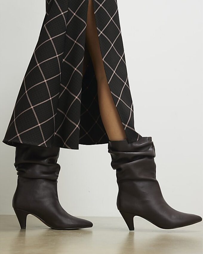 Brown Faux Leather Slouch Ankle Boots