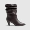 Brown Faux Leather Slouch Ankle Boots