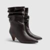 Brown Faux Leather Slouch Ankle Boots
