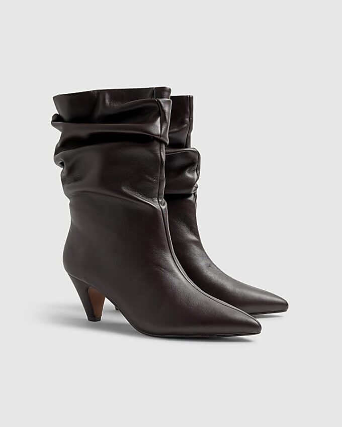 Brown Faux Leather Slouch Ankle Boots