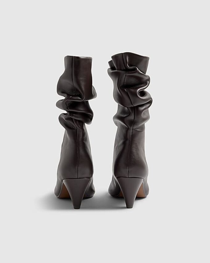 Brown Faux Leather Slouch Ankle Boots
