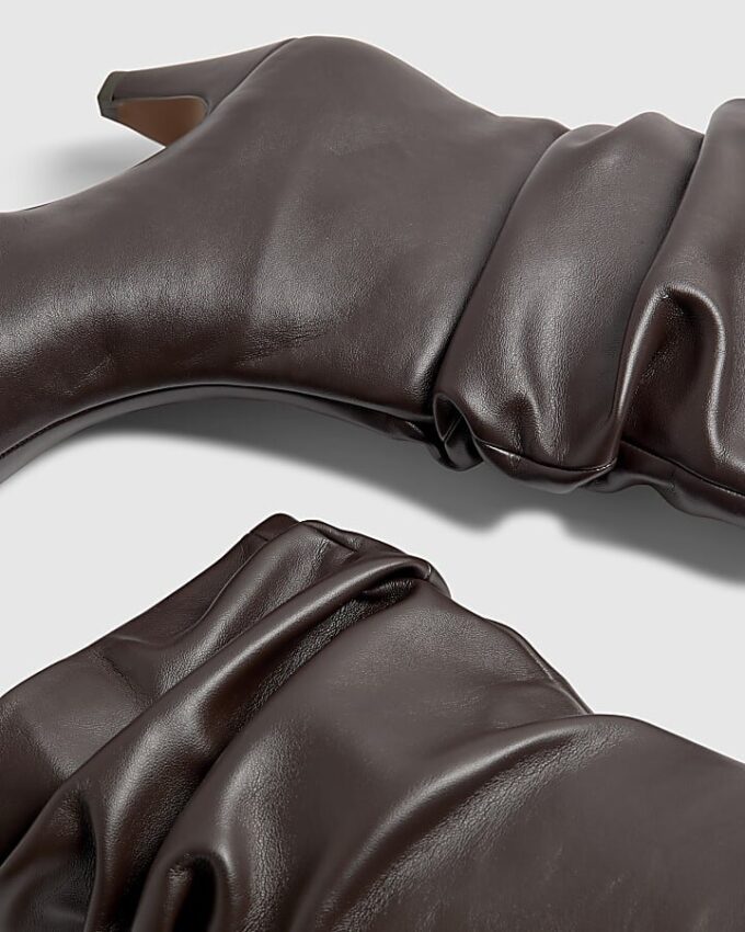 Brown Faux Leather Slouch Ankle Boots