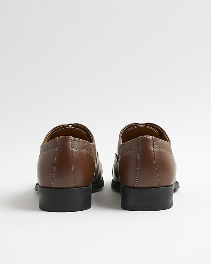 Brown Faux Leather Textured Lace Up Shoes
