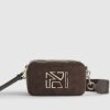 Brown Faux Suede Branded Cross Body Bag