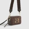 Brown Faux Suede Branded Cross Body Bag