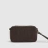 Brown Faux Suede Branded Cross Body Bag