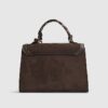 Brown Faux Suede Charm Tote Bag