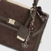 Brown Faux Suede Charm Tote Bag