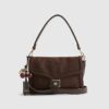Brown Faux Suede Cherry Charm Shoulder Bag