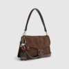 Brown Faux Suede Cherry Charm Shoulder Bag