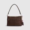 Brown Faux Suede Cherry Charm Shoulder Bag