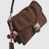 Brown Faux Suede Cherry Charm Shoulder Bag