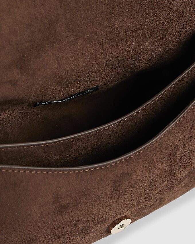 Brown Faux Suede Cherry Charm Shoulder Bag