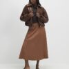 Brown Faux Suede Full Circle Midi Skirt