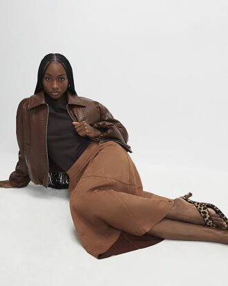 Brown Faux Suede Full Circle Midi Skirt