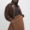 Brown Faux Suede Full Circle Midi Skirt