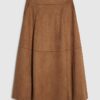 Brown Faux Suede Full Circle Midi Skirt