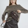 Brown Faux Suede Lock Front Tote Bag
