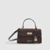 Brown Faux Suede Lock Front Tote Bag