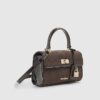 Brown Faux Suede Lock Front Tote Bag