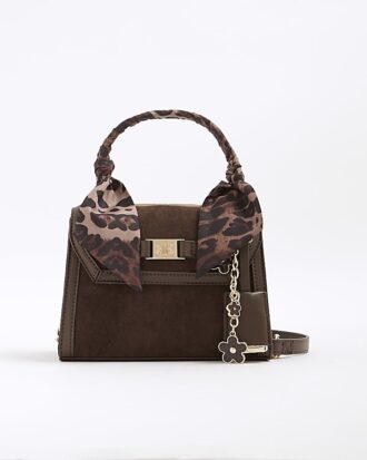 Brown Faux Suede Mini Cross Body Tote Bag