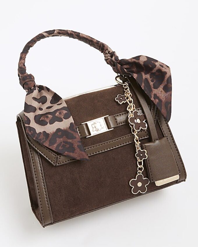 Brown Faux Suede Mini Cross Body Tote Bag