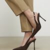 Brown Faux Suede Sling Back Court Heels