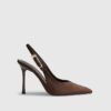 Brown Faux Suede Sling Back Court Heels