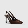 Brown Faux Suede Sling Back Court Heels