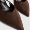 Brown Faux Suede Sling Back Court Heels