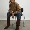 Brown Faux Suede Slouch High Leg Boots