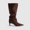 Brown Faux Suede Slouch High Leg Boots