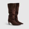 Brown Faux Suede Slouch High Leg Boots