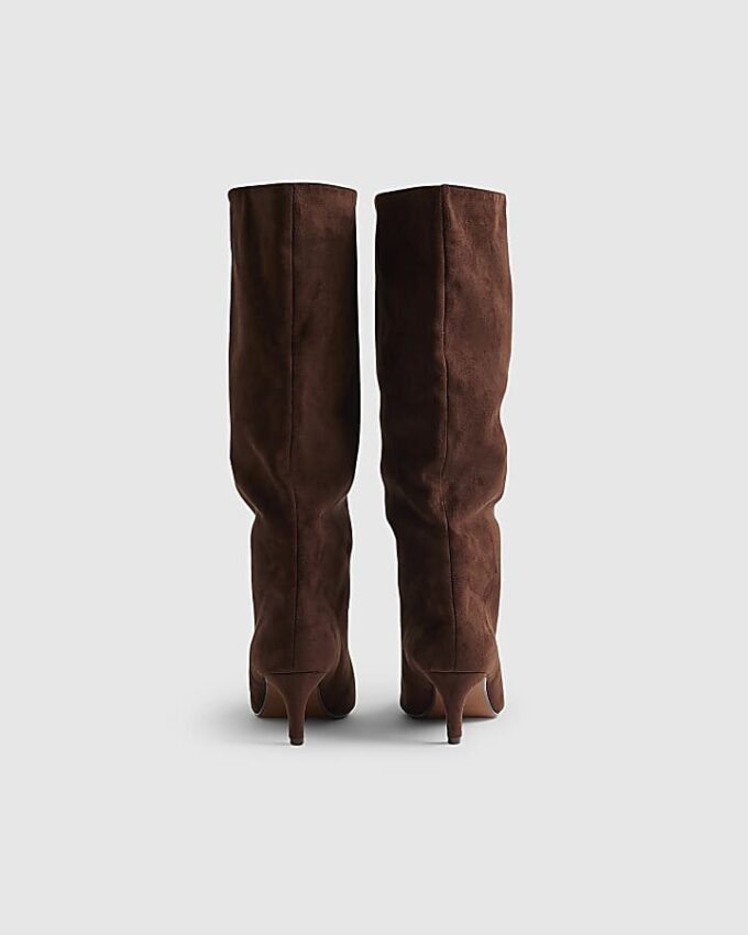 Brown Faux Suede Slouch High Leg Boots