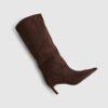 Brown Faux Suede Slouch High Leg Boots