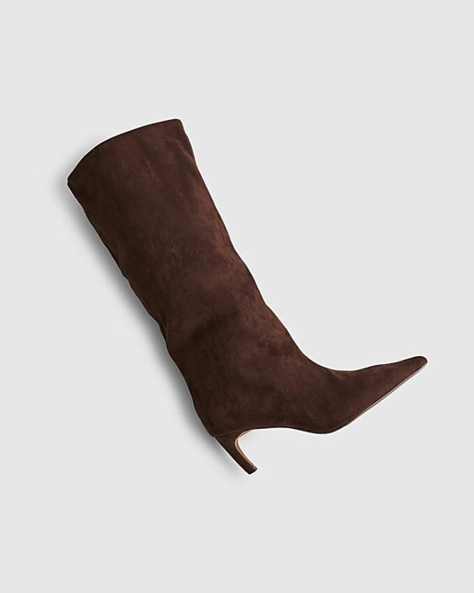 Brown Faux Suede Slouch High Leg Boots