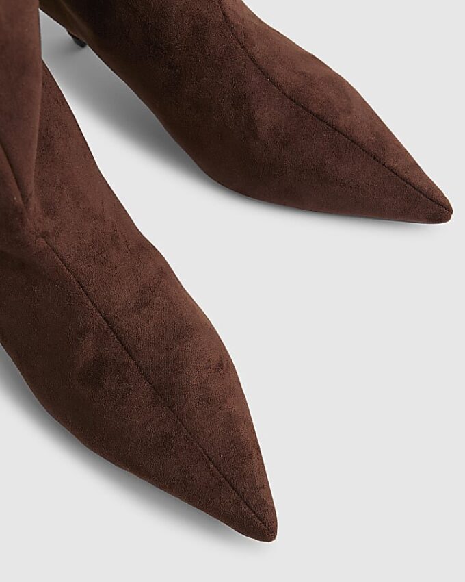 Brown Faux Suede Slouch High Leg Boots