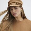 Brown Faux Suede Snaffle Baker Boy Hat