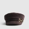 Brown Faux Suede Snaffle Baker Boy Hat