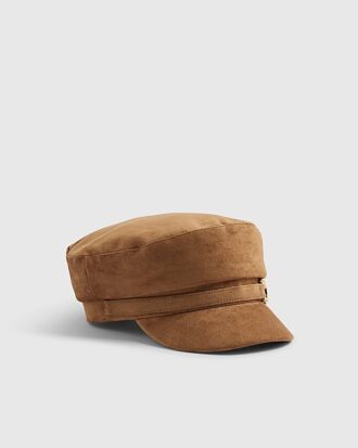 Brown Faux Suede Snaffle Baker Boy Hat